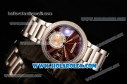 Cartier Rotonde De Miyota Quartz Steel Case/Bracelet with Brown Dial and Diamonds Bezel