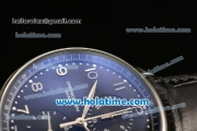 IWC Portuguese Chrono Miyota OS20 Quartz Steel Case with Black Leather Strap and Black Dial