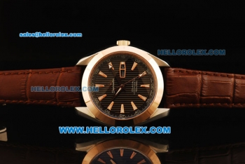 Omega Seamaster Aqua Terra Annual Calendar Automatic Movement Steel Case with Rose Gold Bezel and Brown Leather Strap