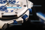 Audemars Piguet Royal Oak Offshore Navy Swiss Valjoux 7750 Automatic Movement Steel Case with Blue Subdials and Blue Leather Strap with White Stitching-Run 12@sec