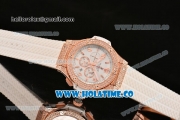 Hublot Big Bang Chrono Miyota OS20 Quartz Rose Gold Case with White Dial Arabic Numeral/Stick Markers and Diamonds Bezel