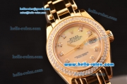 Rolex Datejust Lady Pearlmaster 2813 Automatic Gold Case with Diamond Markers and Diamond Bezel ETA Coating