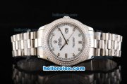 Rolex Day Date II Automatic Movement Full Steel with Double Row Diamond Bezel with Diamond Markers and White Dial