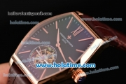 Vacheron Constantin Malte Tourbillon Swiss Tourbillon Manual Winding Rose Gold Case with Brown Alligator Strap and Black Dial