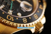 Rolex GMT-Master Oyster Perpetual Swiss ETA 2836 Automatic Movement Full Gold with Black Bezel and Black Dial - White Markers