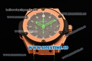 Hublot King Power Chrono Swiss Valjoux 7750 Automatic Rose Gold Case with Black Dial and Green Stick Markers