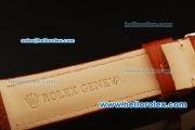 Rolex Cellini Swiss Quartz Steel Case with White MOP Dial and Brown Leather Strap-Roman Markers