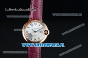 Cartier Ballon Bleu De Citizen Automatic Steel Case White Dial Roman Numeral Markers and Rose Red Genuine Leather Strap