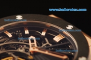 Hublot Big Bang Skeleton Swiss Tourbillon Manual Winding Movement Rose Gold Case with Black Rubber Strap