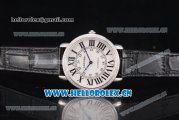 Cartier Rotonde De Tourbillon Asia 6497 Manual Winding Steel Case with White Dial and Diamonds Bezel Black Leather Strap