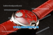 Cartier Ballon Bleu De Citizen Automatic Steel Case with Red Dial Roman Numberal Markers and Red Genuine Leather Strap