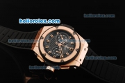 Hublot King Power Limited Edition Swiss Valjoux 7750 Automatic Movement Black Dial with Rose Gold Hands/Stick Markers and Black Rubber Strap