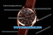 Omega Aqua Terra 150 M GMT Clone Omega 8615 Automatic Rose Gold Case with Brown Dial Stick Markers and Brown Leather Strap (EF)