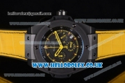 Hublot King Power Chrono Japanese Miyota OS20 Quartz PVD Case with Black Dial and Yellow Leather Strap