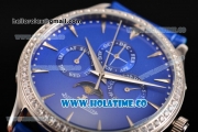 Jaeger-LECoultre Master Perpetual Calendar Asia Automatic Steel Case with Blue Dial Diamonds Bezel and Stick Markers