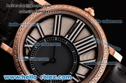 Cartier Ronde Swiss Ronda Quartz Rose Gold Case with Black Leather Strap and White Dial