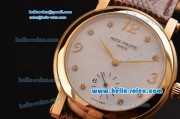 Patek Philippe Calatrava Swiss ETA 2836 Automatic Yellow Gold Case with White Dial Diamond Markers and Brown Leather Strap