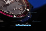 Hublot Big Bang Swiss Valjoux 7750 Chronograph Movement PVD Case with Black Dial-Red Diamond Bezel and Blue Rubber Strap