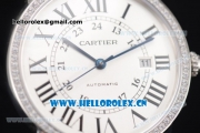 Cartier Rotonde De Tourbillon Swiss ETA 2892 Automatic Steel Case with White Dial and Diamonds Bezel Black Leather Strap