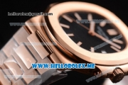 Patek Philippe Nautilus Miyota 9015 Automatic 18K Rose Gold Case/Bracelet with Black Dial and Stick Markers (BP)