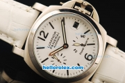 Panerai PAM 090 Luminor Power Reserve Automatic Movement Steel Case with White Dial and White Leather Strap