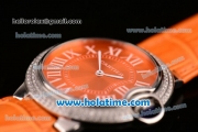 Cartier Ballon Bleu Swiss Quartz Stainless Steel Case with Orange Leather Strap Diamond Bezel and Orange Dial