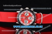 Rolex Daytona Vintage Chrono Miyota OS20 Quartz Steel Case with Red Dial White Subdials and Red Nylon Strap