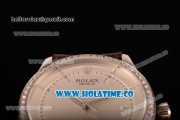 Rolex Cellini Asia Automatic Steel Case with Silver Dial Stick Markers and Brown Leather Strap - Diamonds Bezel (BP)