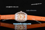 Franck Muller Heart Swiss Quartz Steel Case with Orange Leather Strap Diamond Bezel and White Dial - ETA Coating