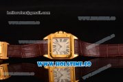 Cartier Santos 100 Medium Swiss ETA 2824 Automatic Yellow Gold Case with Beige Dial and Brown Leather Strap