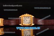 Cartier Santos 100 Medium Swiss ETA 2824 Automatic Yellow Gold Case with Beige Dial and Brown Leather Strap