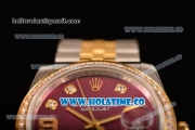 Rolex Datejust Asia Automatic Yellow Gold/Steel Case with Diamonds Bezel Rose Red Dial and Diamonds Markers (BP)