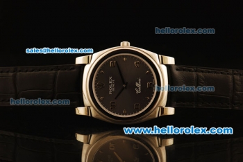 Rolex Cellini Swiss Quartz Steel Case with Brown Dial and Black Leather Strap-Numeral Markers