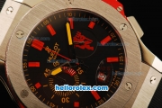 Hublot Big Bang Chronograph Miyota Quartz Movement Steel Case with Black Dial and Red Markers-Black Rubber Strap