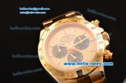 Rolex Daytona Chronograph Swiss Valjoux 7750-SHG Automatic Full Gold Case with Stick Markers Gold Dial and Black Subdials