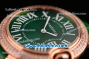 Cartier Ballon Bleu Swiss Quartz Rose Gold Case with Green Leather Strap Diamond Bezel and Green Dial