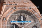 Audemars Piguet Royal Oak Offshore Seiko VK67 Quartz Rose Gold/Diamonds Case with Grey Dial Diamonds Bezel and Arabic Numeral Markers