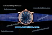 Cartier Ronde Solo Swiss ETA 2836 Automatic Rose Gold Case with Diamond Bezel Blue Dial and Blue Leather Strap