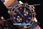 Ulysse Nardin Marine Chronograph Quartz Movement RG Case with Black Dial and Blue Bezel-Blue Rubber Strap