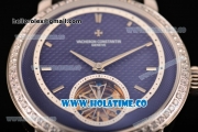 Vacheron Constantin Malte Tourbillon Asia Automatic Steel Case with Black Stick Markers and Blue Dial - Diamonds Bezel