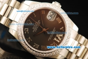 Rolex Datejust Automatic Movement Full Steel with ETA Coating Case and Chocolate Dial-Diamond Bezel