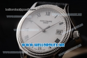 Patek Philippe Calatrava Miyota 9015 Automatic Steel Case with Black Leather Strap White Dial and Roman Numeral Markers