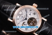 Patek Philippe Grand Complication Swiss Tourbillon Automatic Rose Gold Case with White Dial Black Leather Strap and Roman Numeral Markers