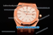 Audemars Piguet Royal Oak 39MM Miyota 9015 Automatic Rose Gold Case with White Dial Brown Leather Strap and Stick Markers (BP)