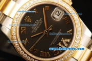 Rolex Datejust Automatic Movement ETA Coating Case with Chocolate Dial and Diamond Bezel-Two Tone Strap