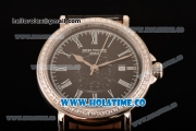 Patek Philippe Calatrava Miyota Quartz Steel Case with Diamonds Bezel and Black Dial - White Roman Numeral Markers