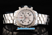 Breitling Avenger Chronograph Miyota Quartz Movement Full Steel with White Dial and Black Numeral Markers-Small Calendar