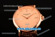 Patek Philippe Calatrava Miyota Quartz Rose Gold Case with Diamonds Markers and Rose Gold Dial