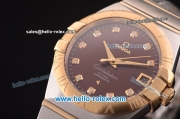 Omega Constellation Co-Axial Swiss ETA 2824 Automatic Steel Case with Yellow Gold Bezel and Diamond Markers-Brown Dial