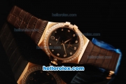 Omega Constellation Swiss ETA Quartz Rose Gold Case with Diamond Bezel and Brown Leather Strap